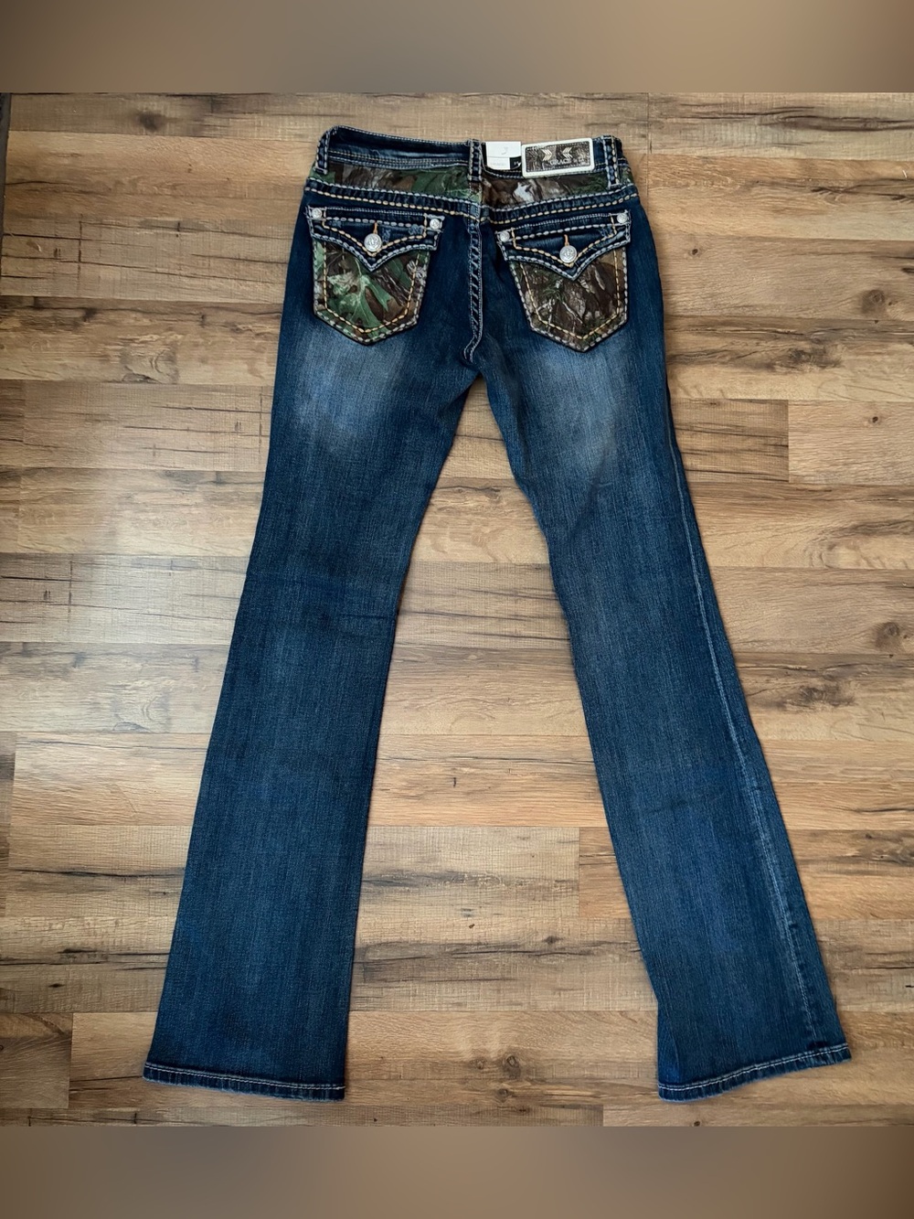 Grace in LA Camo Yoke Embellished Distressed Bootcut Jeans 2/26 NWT - Picture 5 of 10